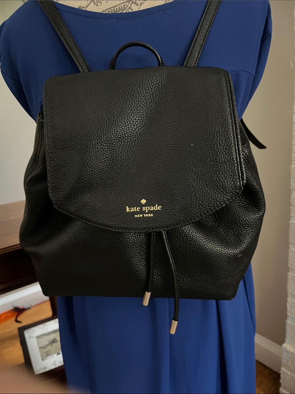 KATE SPADE Black Pebbled Leather Drawstring Backpack